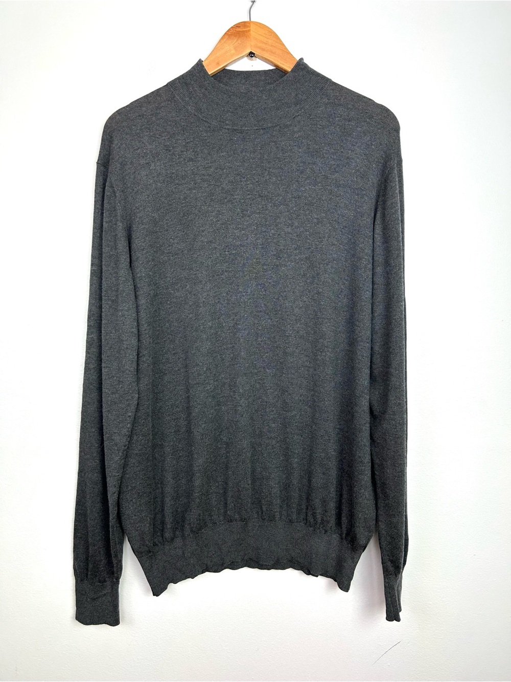 Tom James silk-cashmere Men's Charcoal Mock Neck Sweater size XL lightweight
